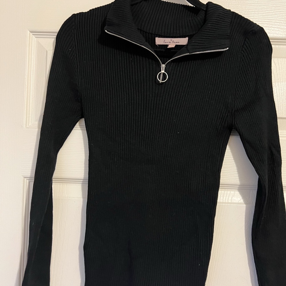 Roolee Black Ribbed Zip-Up Sweater